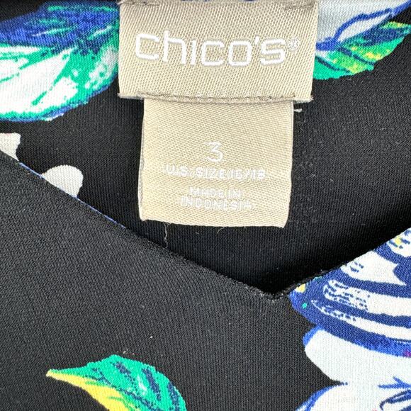 Chico's Women's Floral Butterfly Jersey Midi Dress Black Size 16 / 18 - Picture 2 of 7